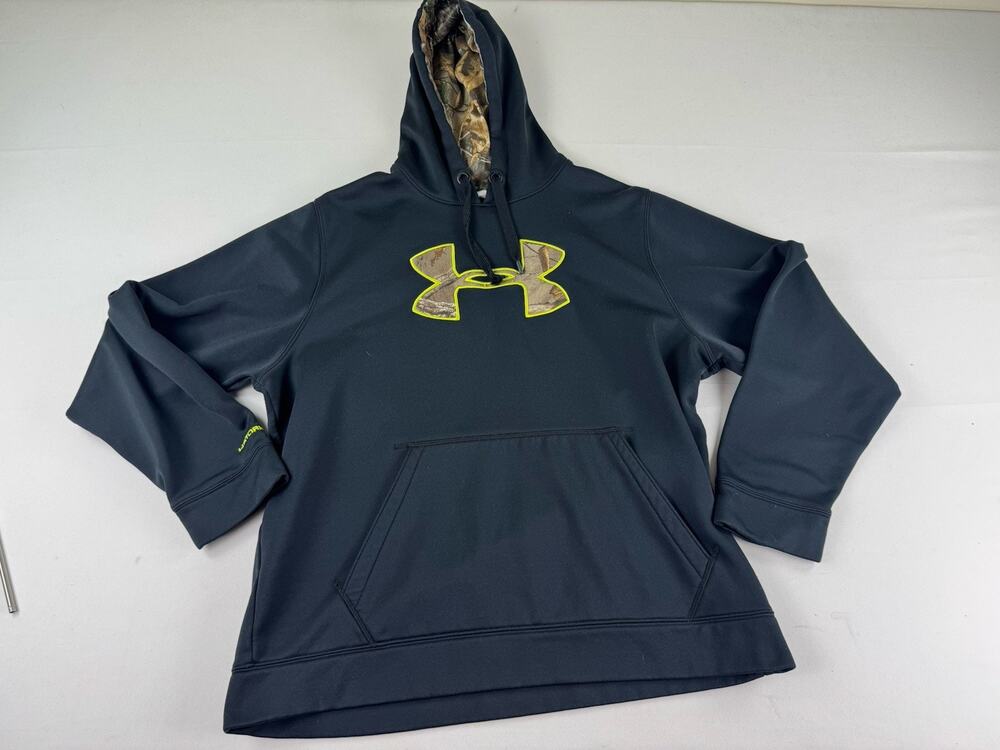 Under Armour Mens XL Loose Black Camo Logo Pullover Hoodie